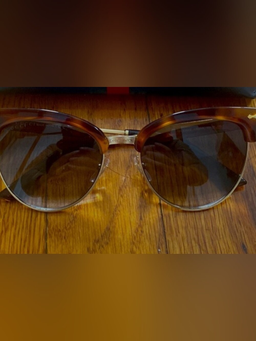 Gucci Brown Tortoise Cat Eye Sunglasses with Gold Accents